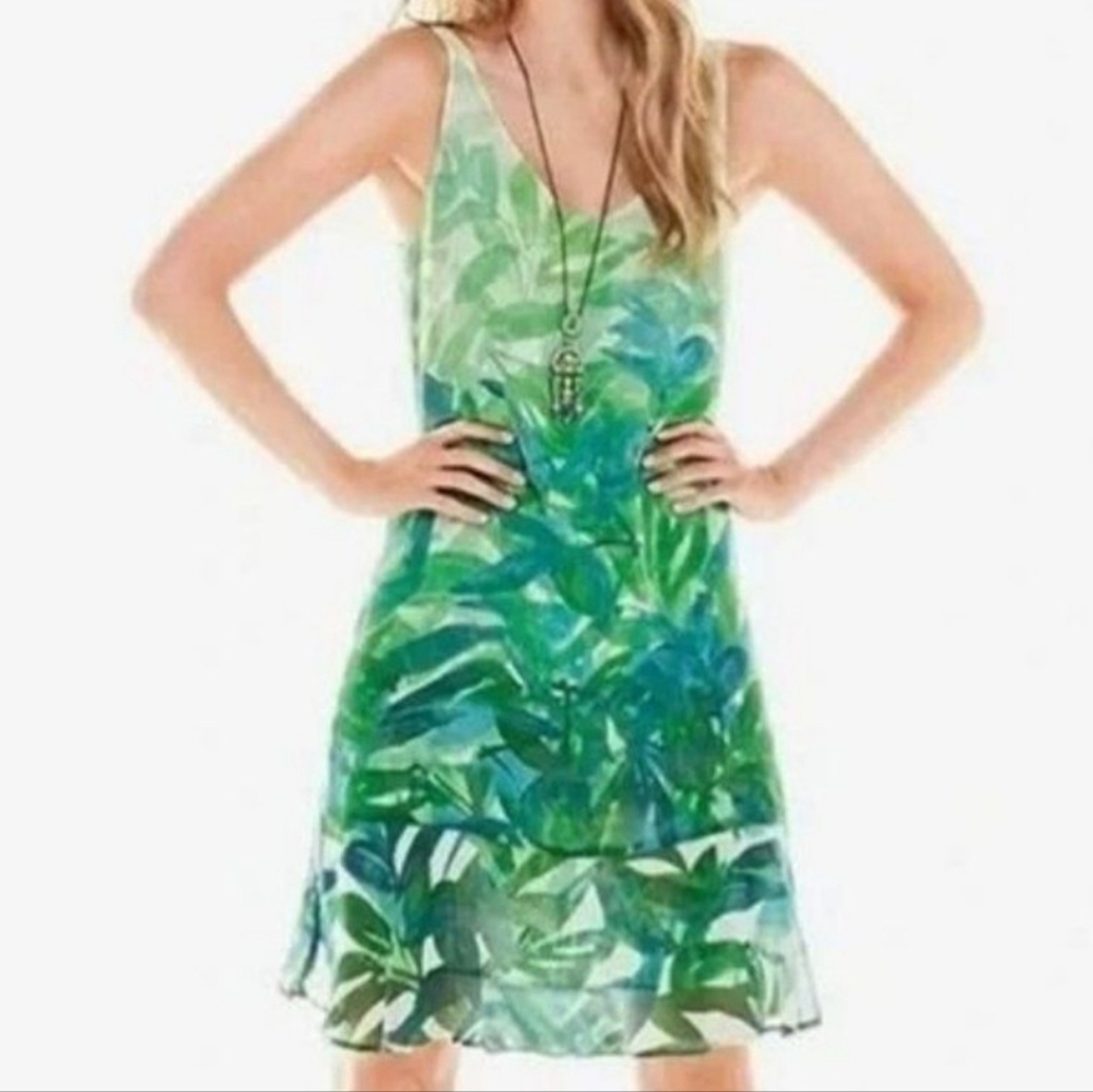 CAbi Green Leaf Print Dress